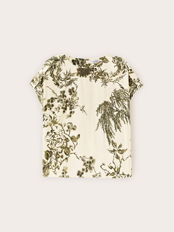 Satin blouse with botanical print