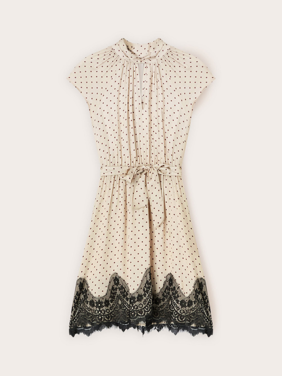Rochie din satin cu buline și dantelă