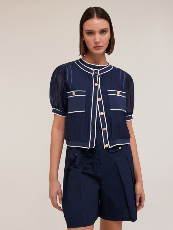 Camicia misto lyocell con bordi a coste