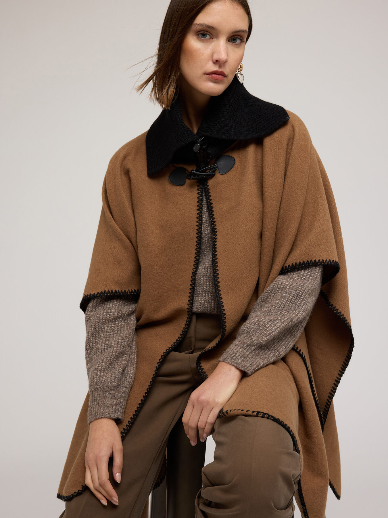Wool poncho with high collar image number 0
