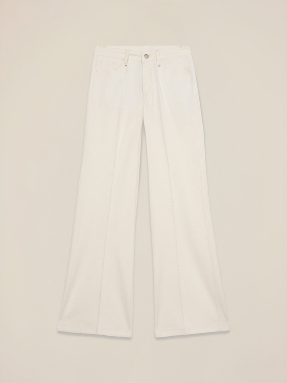 Wide leg cotton blend trousers