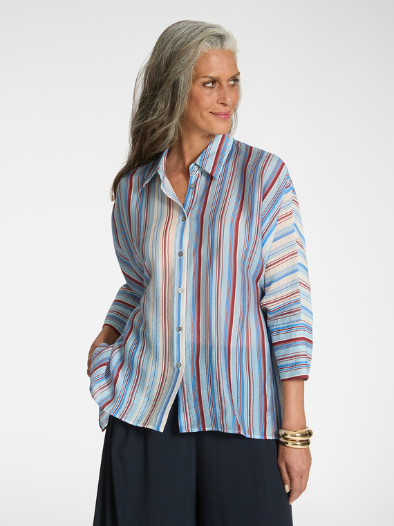 Loose-fit lyocell blend striped shirt