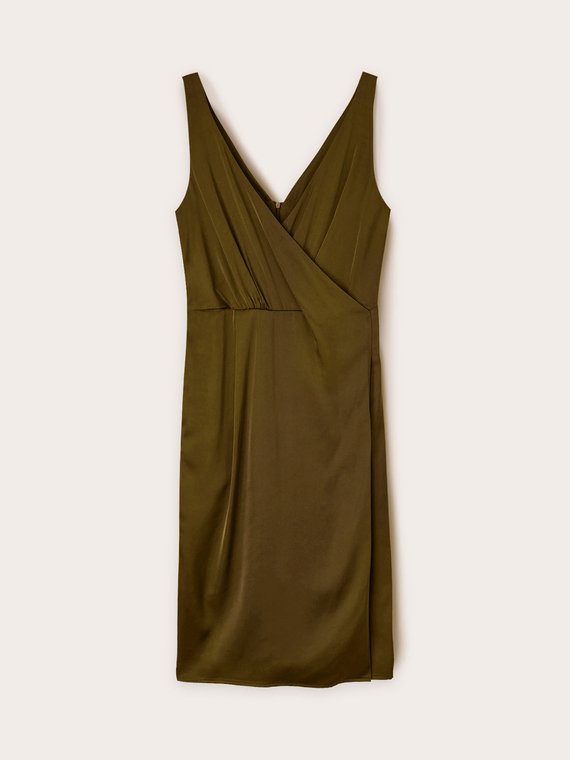 Vestito corto satin con scollo ad incrocio