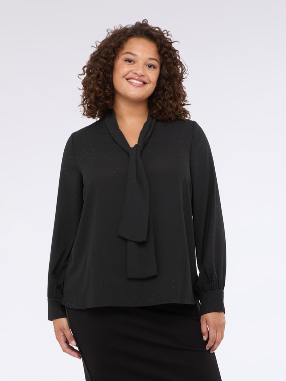 Blusa in georgette con micro punti luce e fiocco