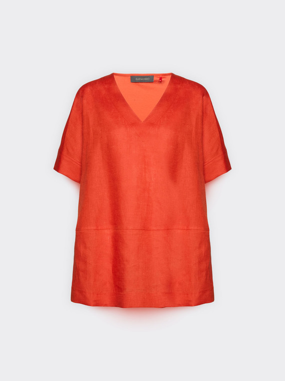 T-Shirt aus Leinen und Baumwolle mit V-Ausschnitt