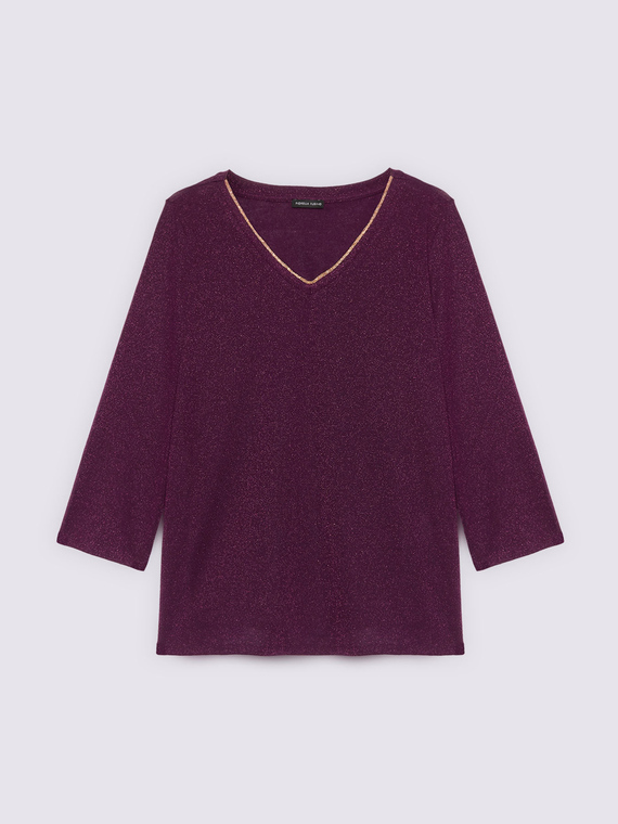 T-shirt in jersey lurex con scollo a V
