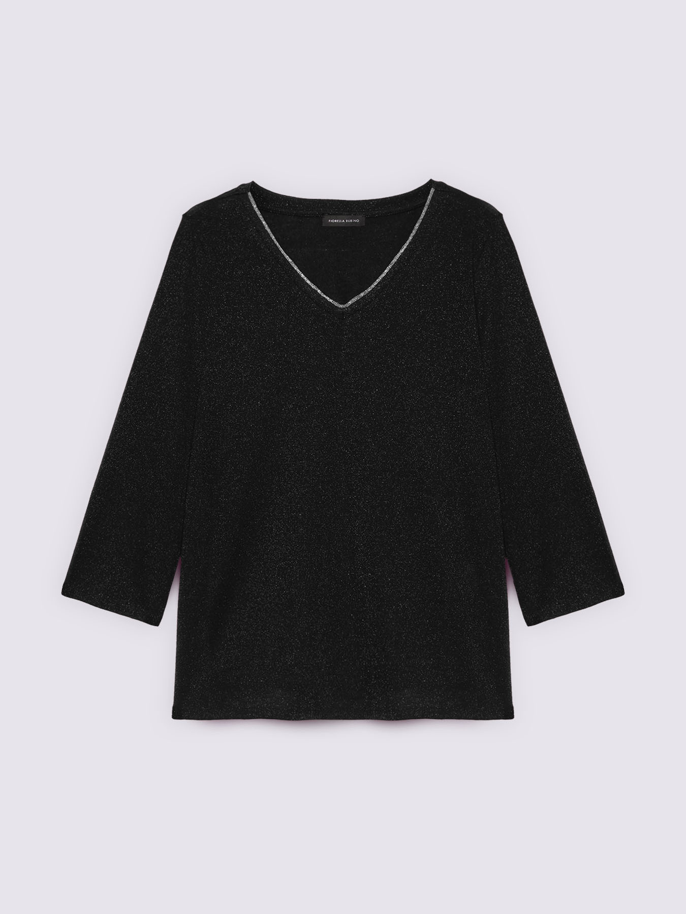 T-shirt in jersey lurex con scollo a V image number 4