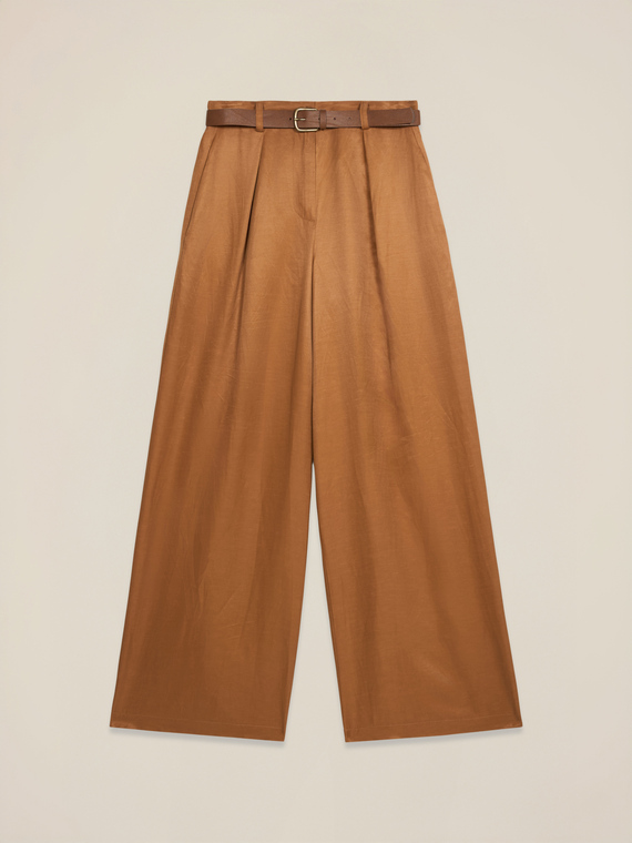 Pantalon palazzo en mélange de lin