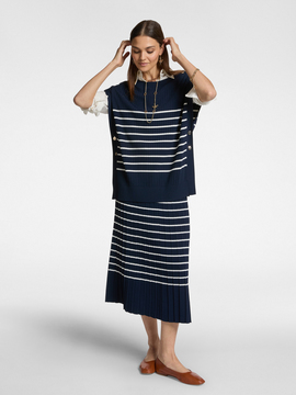 Striped pleated midiskirt