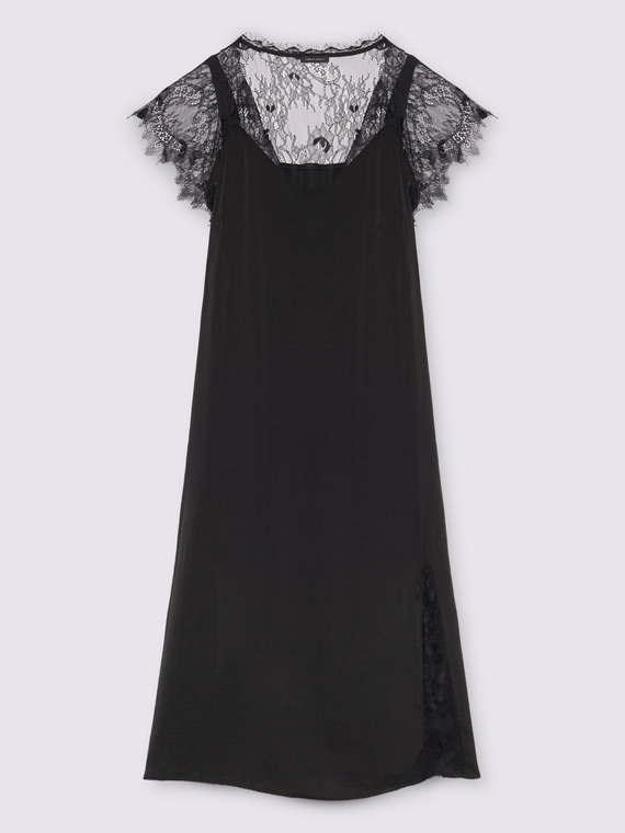 Vestido lencero de sat&eacute;n con inserciones de encaje