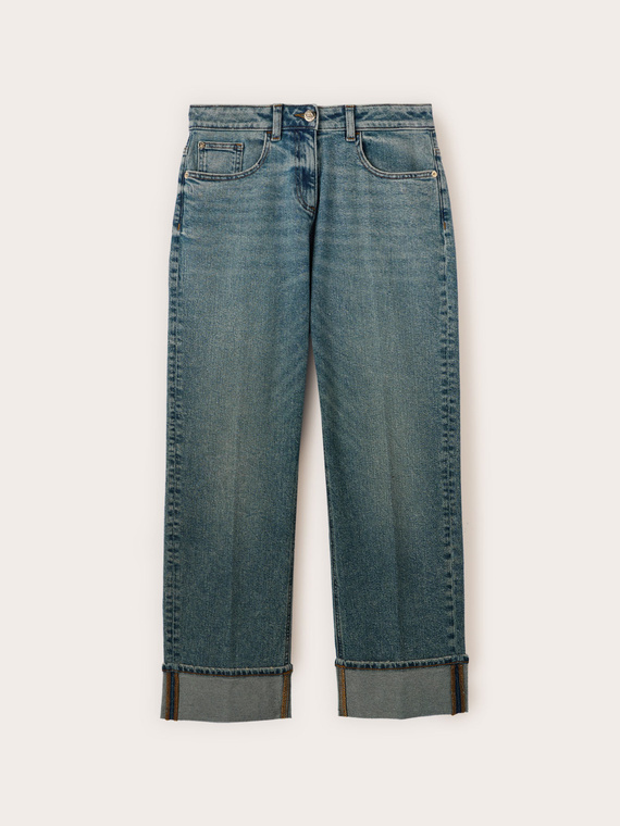 Jeans regular cu tiv &icirc;ndoit
