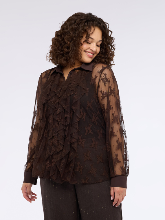 Spitzenbluse mit R&uuml;schen vorne