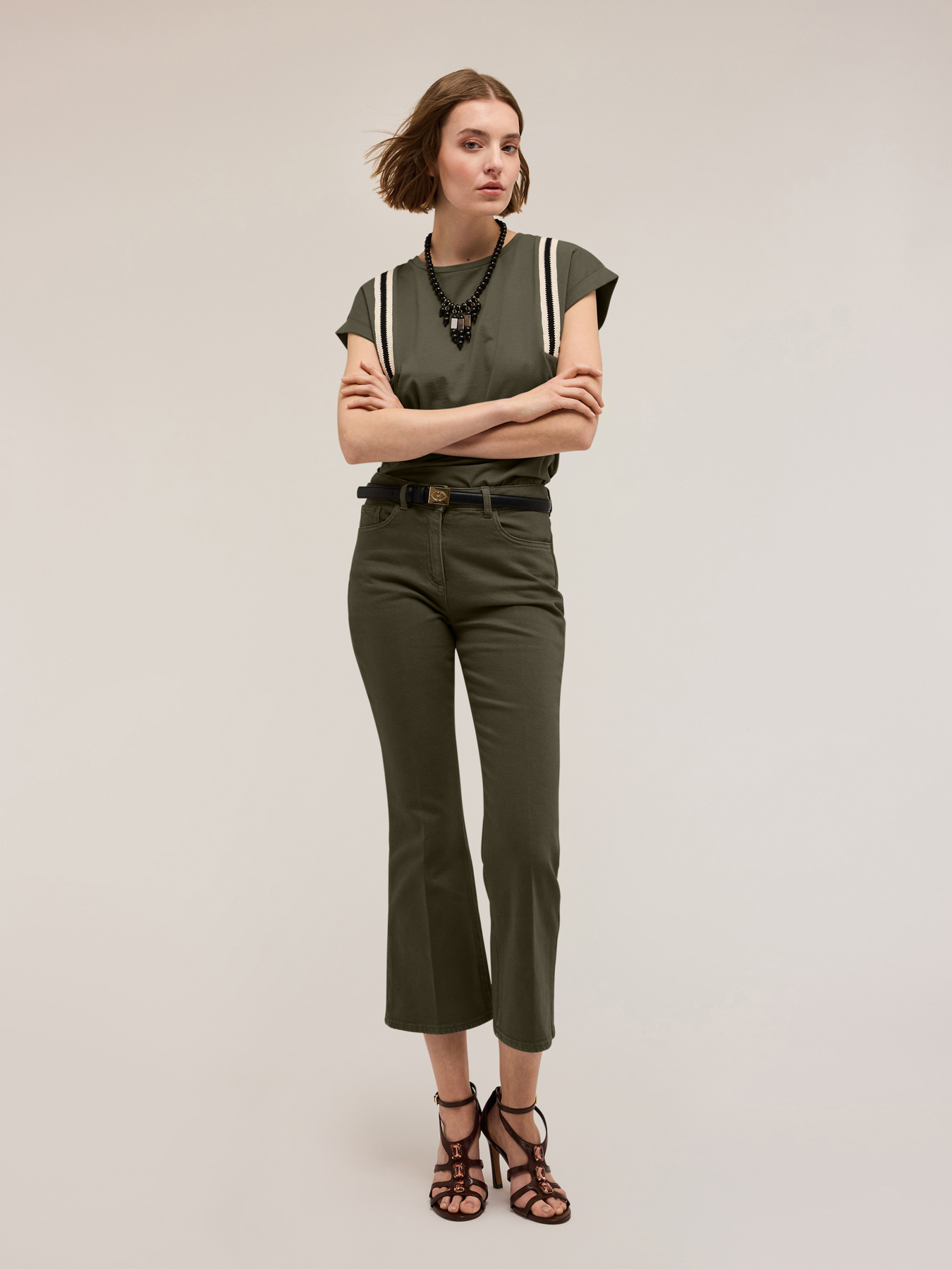Kick flare cotton drill trousers image number 2