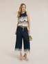 Pantaloni cropped din poplin cu dantelă image number 2