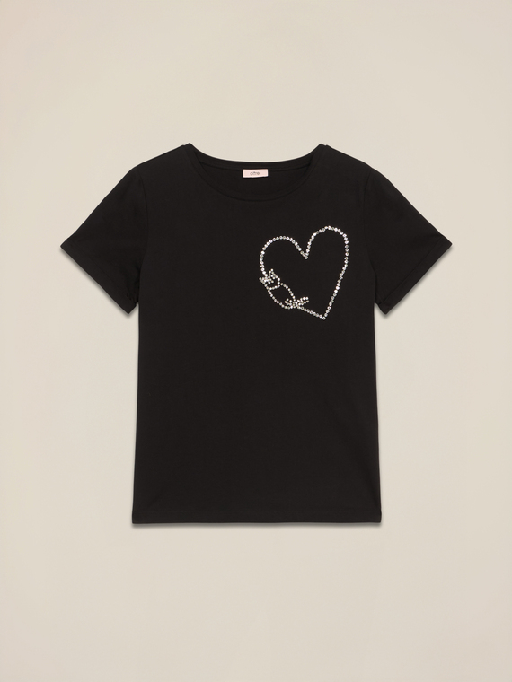 Tricou din bumbac cu broderie tip bijuterie