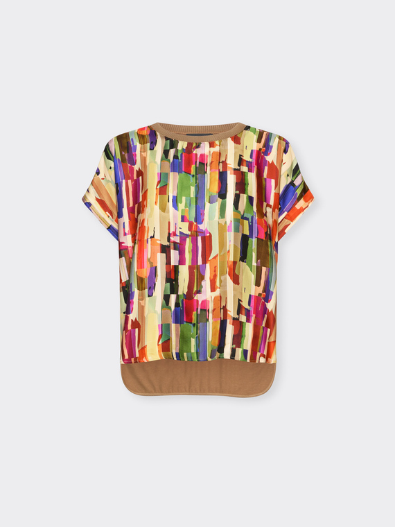 T-shirt in due tessuti con stampa