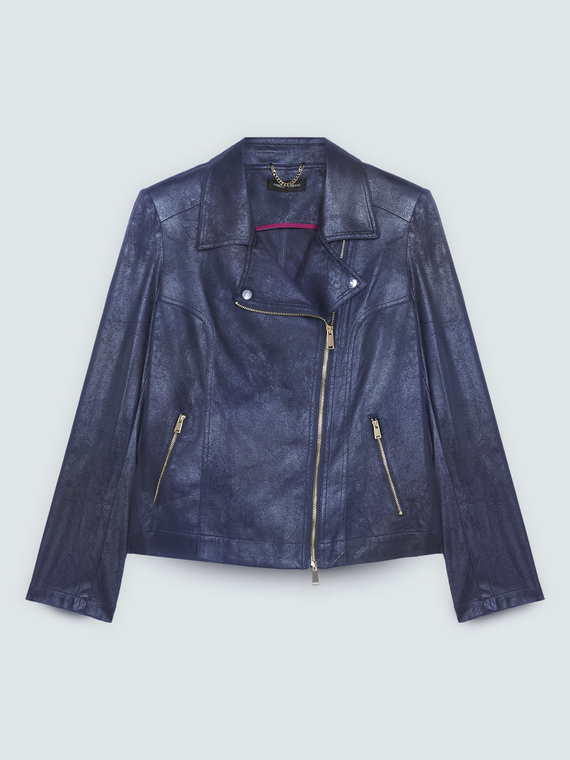 Biker jacket with asymmetrical zip