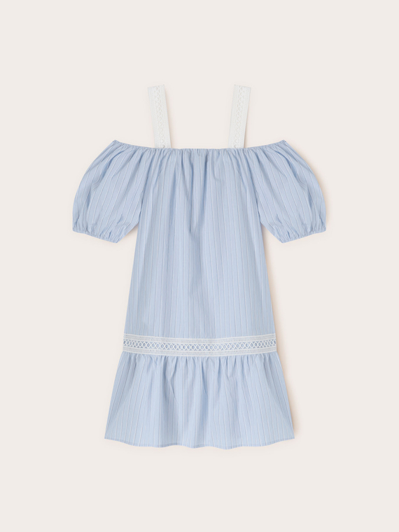 Rochie din poplin în dungi cu volănaș