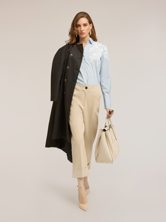 Pantalon large en tissu technique m&eacute;lang&eacute; coton