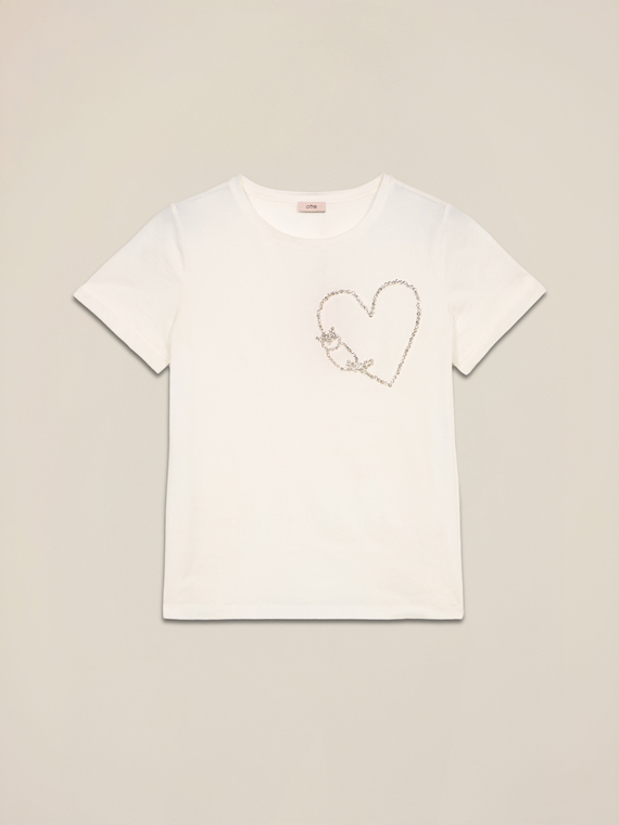 Baumwoll-T-Shirt mit Schmuckstickerei