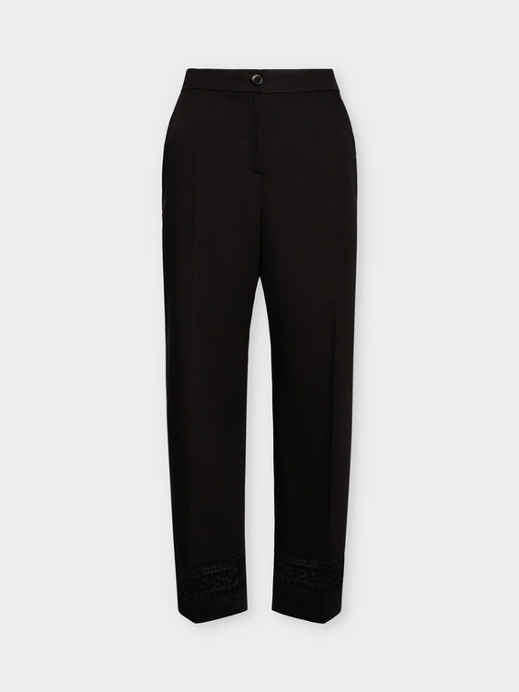 Cropped trousers with embroidered trim