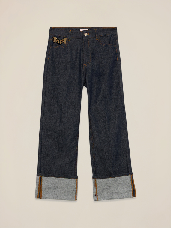 Blugi palazzo din denim cu cataramă bijuterie