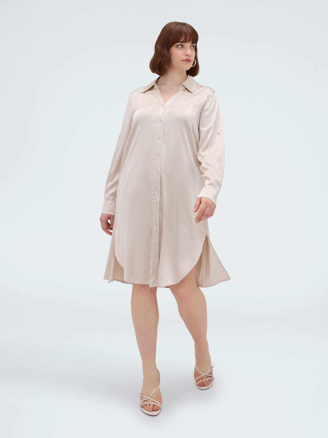 Power Hemdblusenkleid aus Viskose-Satin image number 2