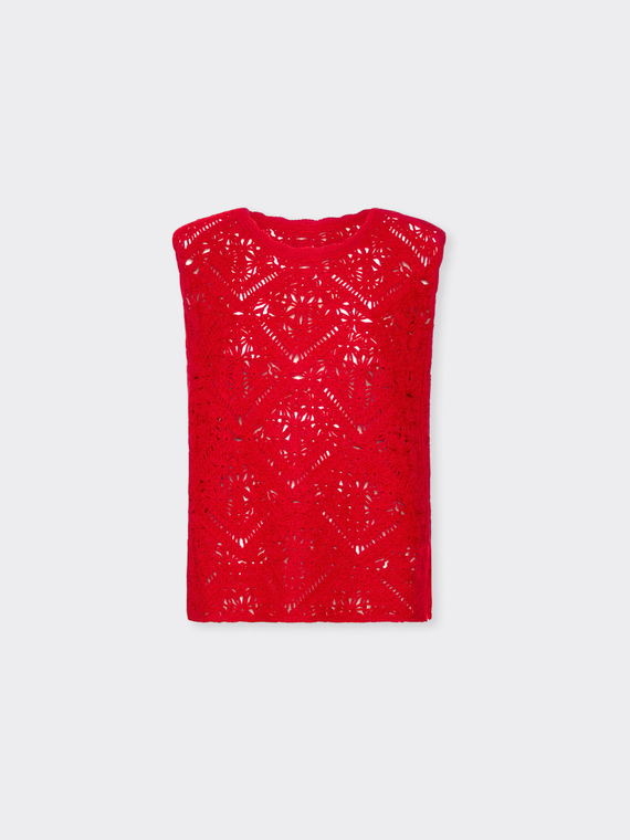 Sleeveless lace stitch sweater