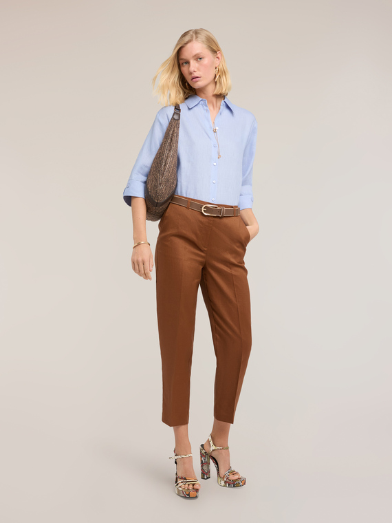 Pantaloni regular din amestec de in
