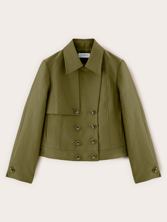 Double-breasted short trench coat in cotton blend