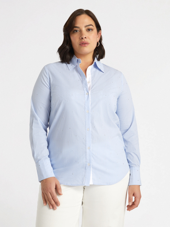 Gestreifte Hemdbluse mit Strassapplikationen