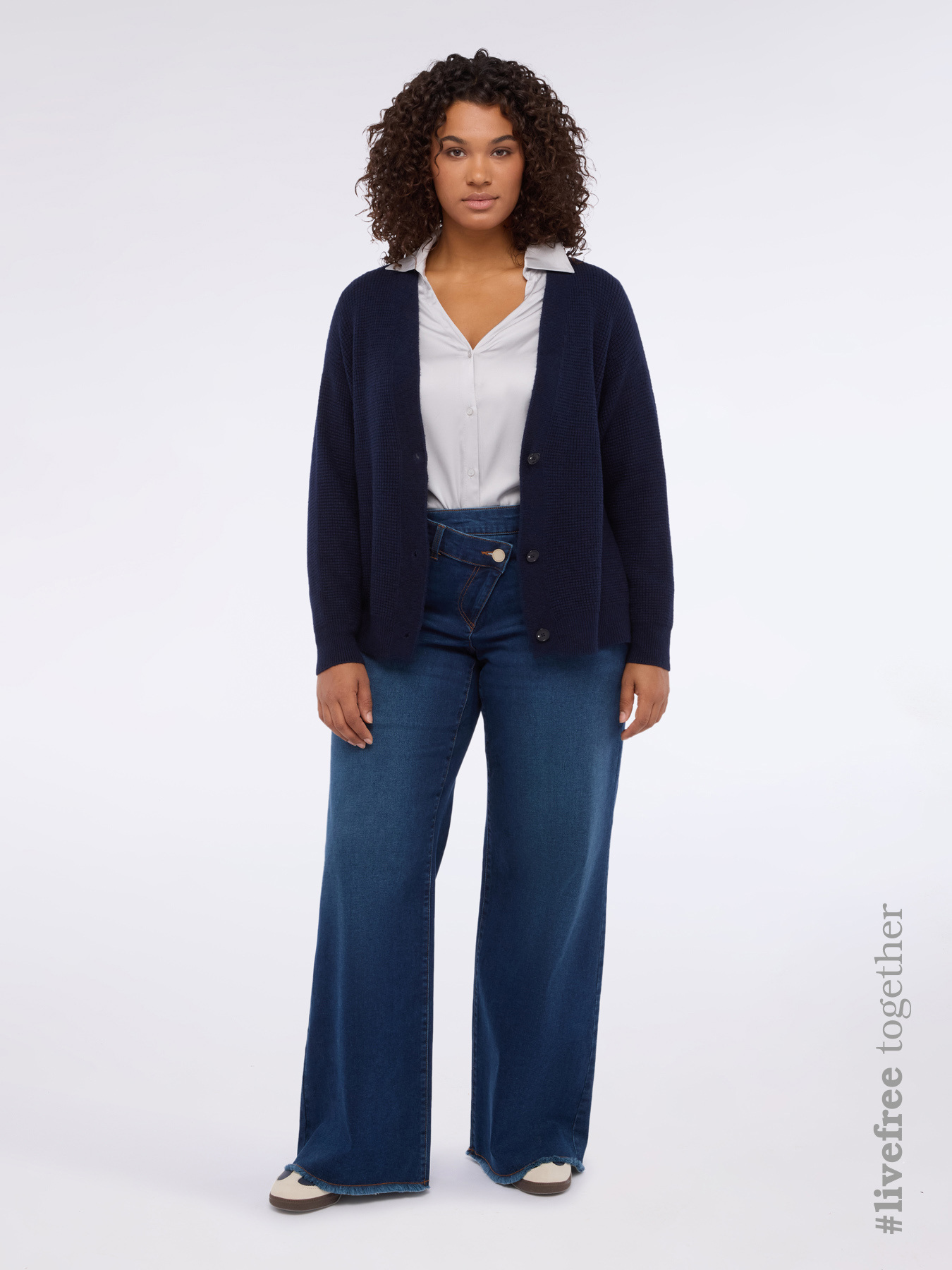 Wide Leg Jeans in denim with asymmetric closure image number 0