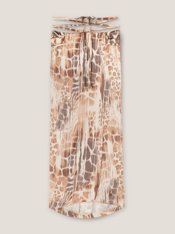 Satinwickelrock mit Animalier-Muster