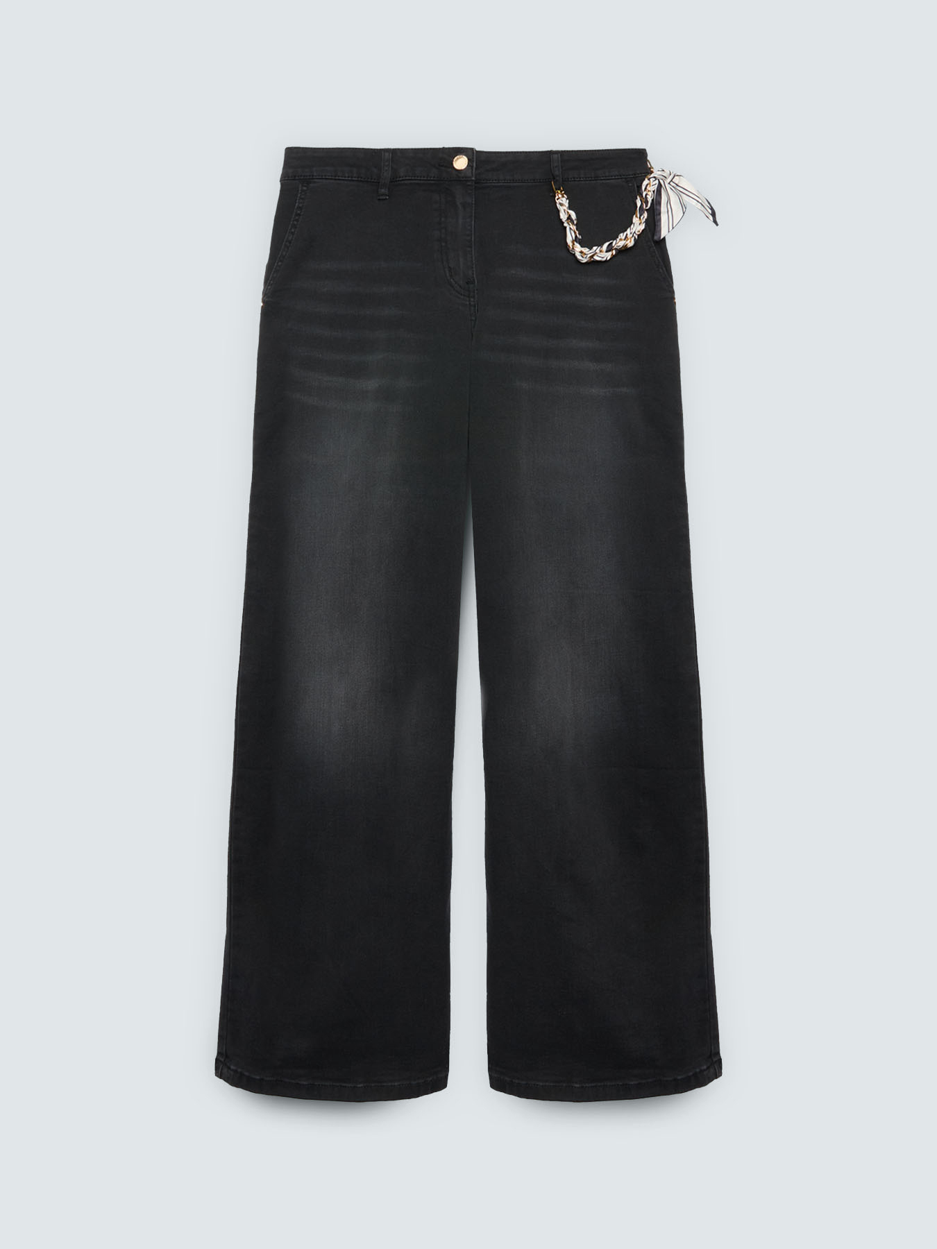 Jeans Wide Leg lavaggio black con charm image number 4