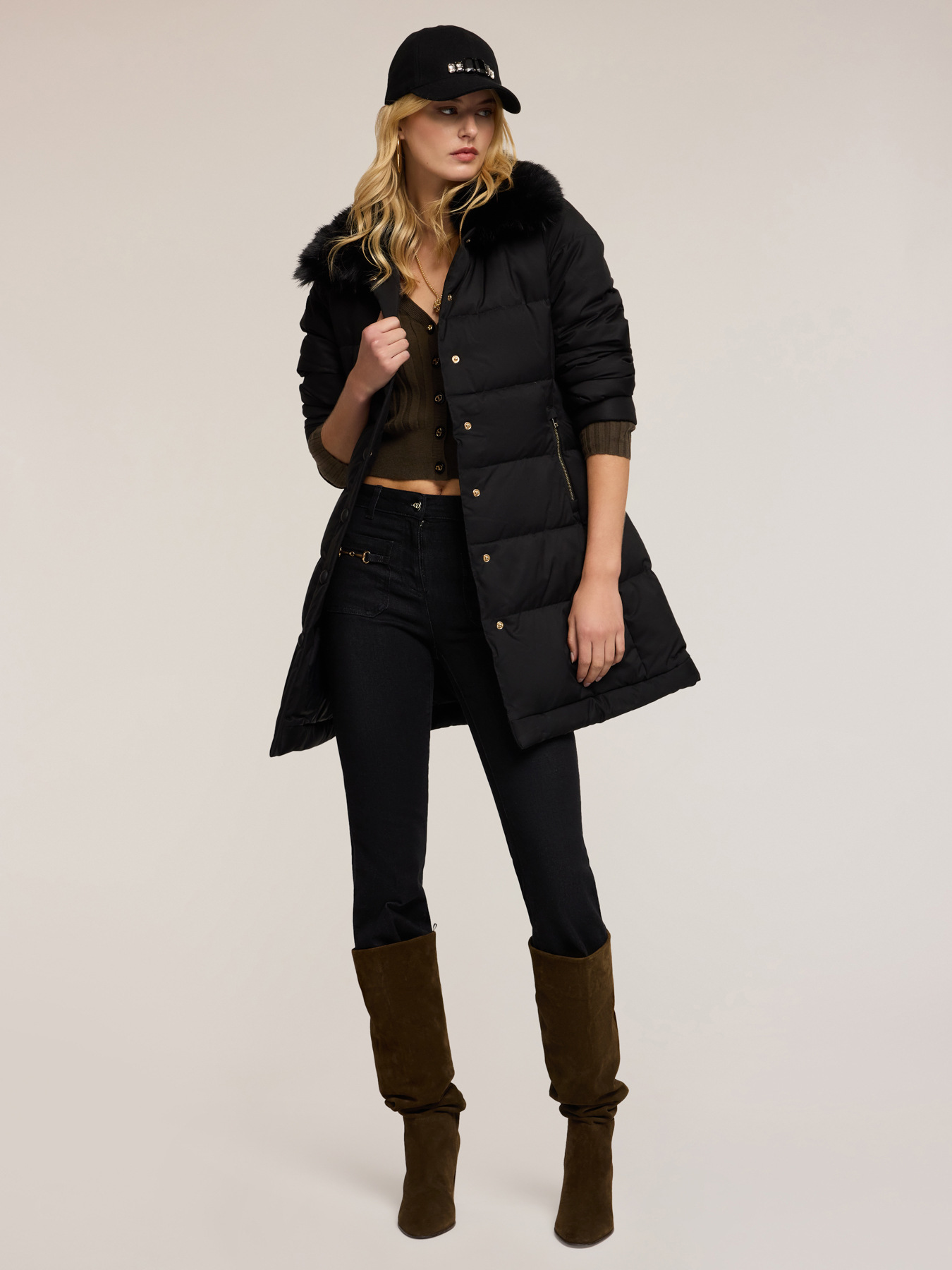 Long down jacket with high collar image number 4