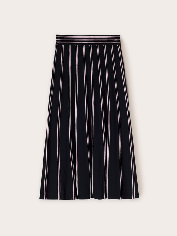 Pleated effect knit striped skirt