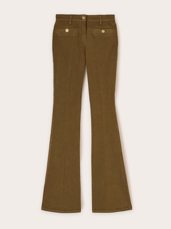 Flared cotton drill trousers