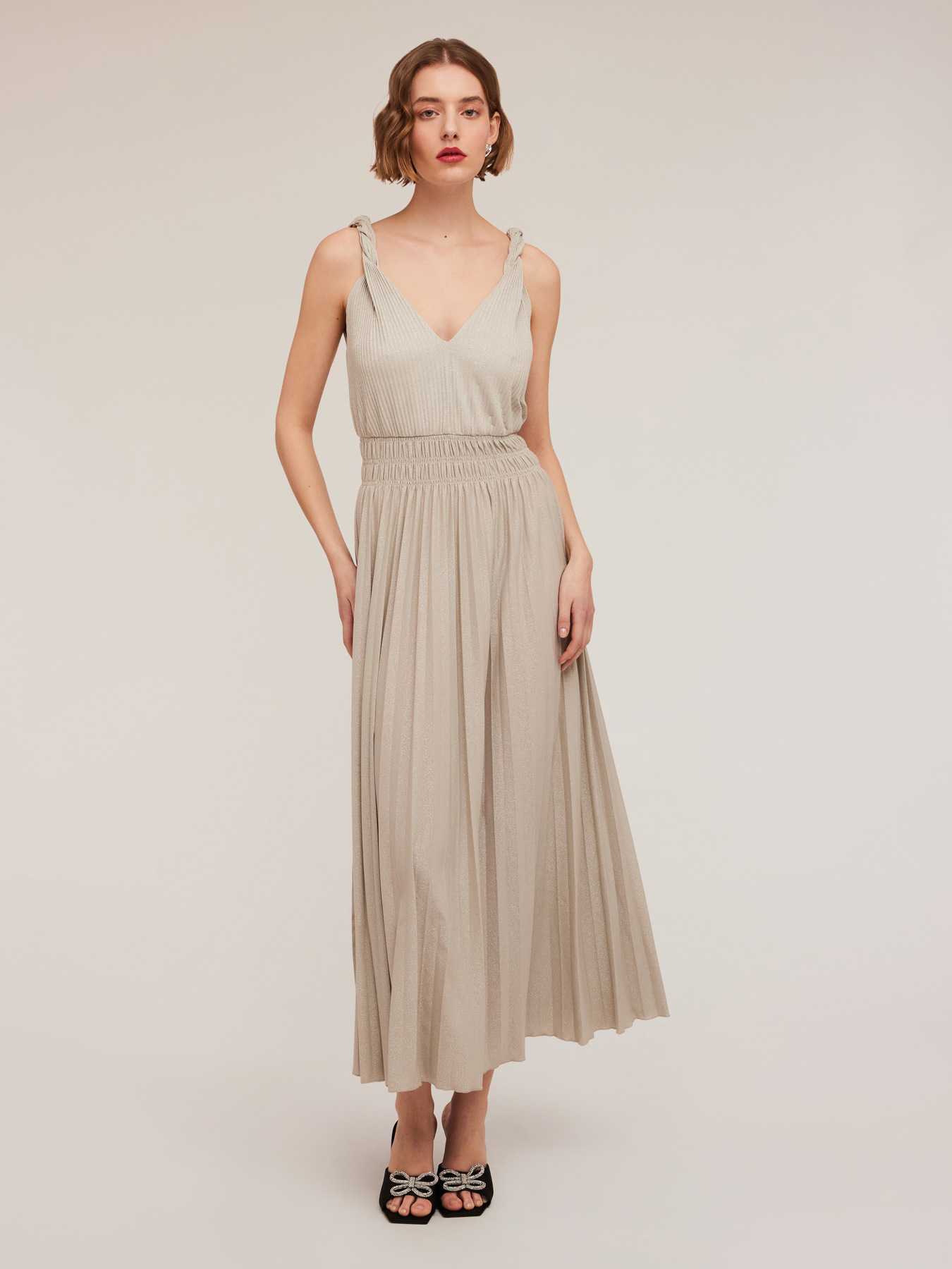 Long pleated lurex jersey dress image number 0