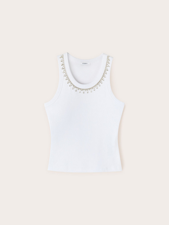 Tank top with crystal fringes