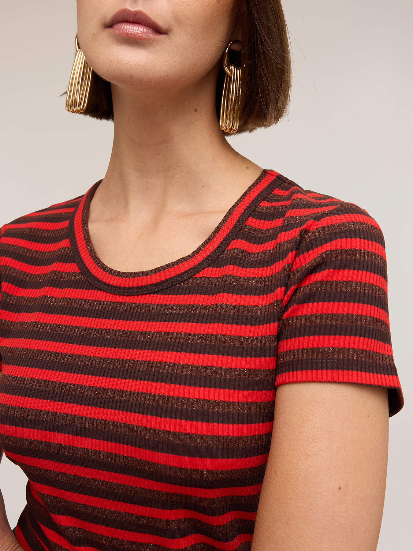 Tricou &icirc;n dungi din jersey mixt lurex image number 3