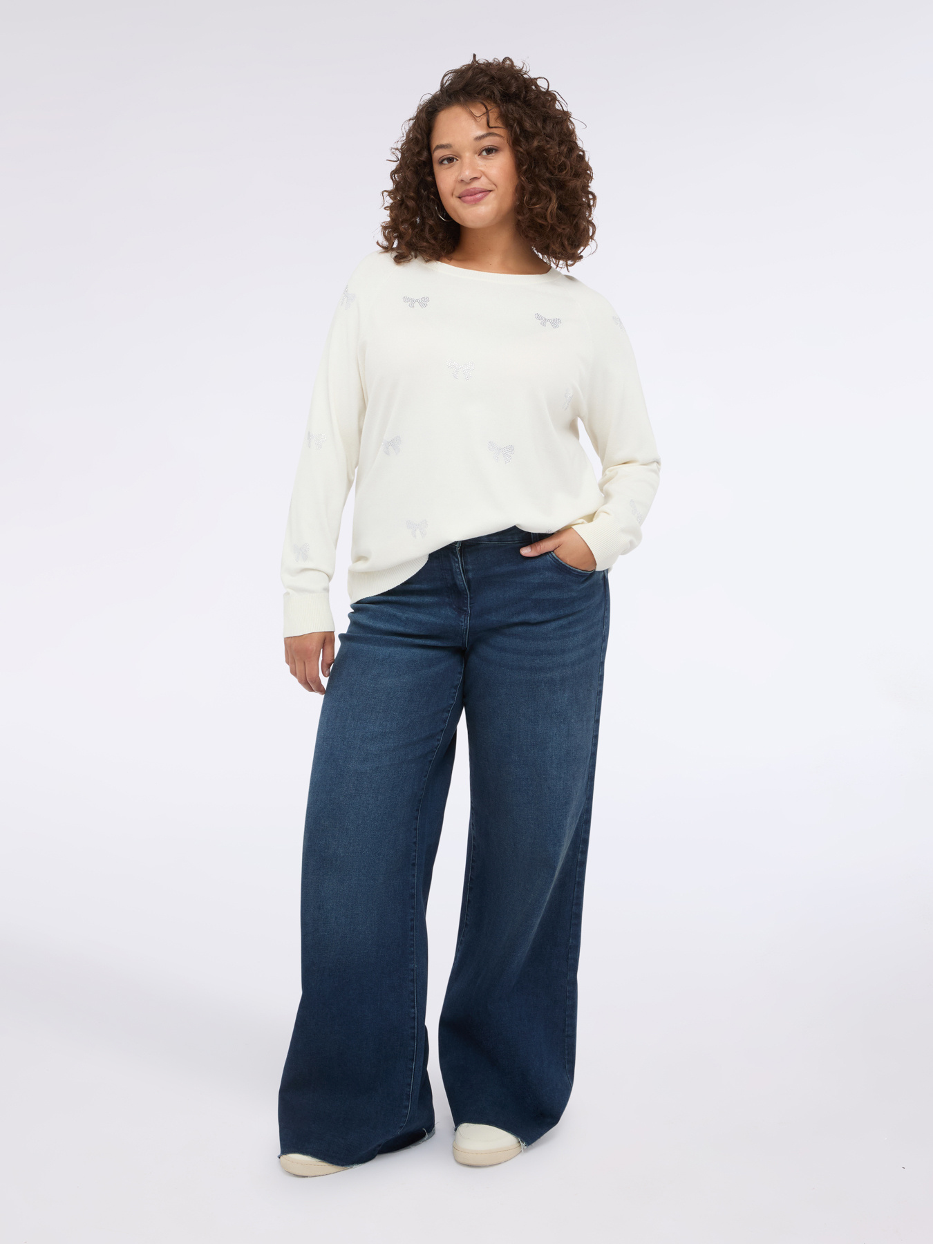 Sweater with luminous snowflake appliqués image number 2