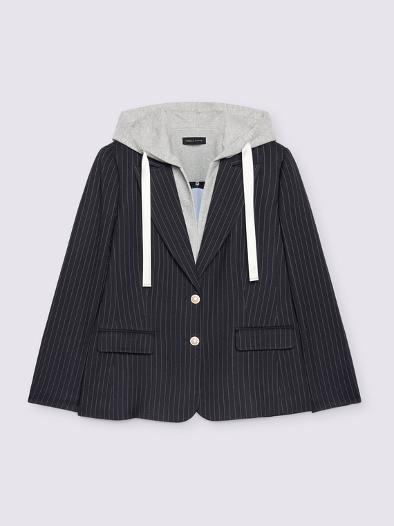 Blazer gessato con cappuccio in felpa staccabile
