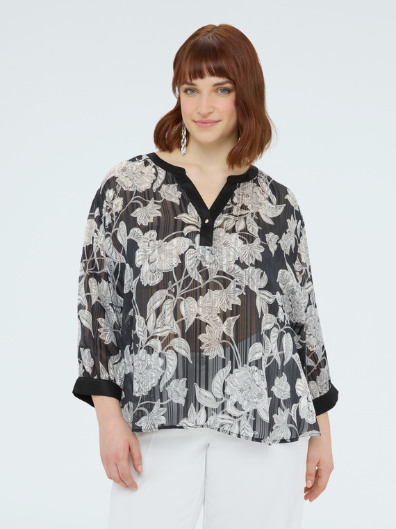 Bluse aus Creponne mit Blumendruck
