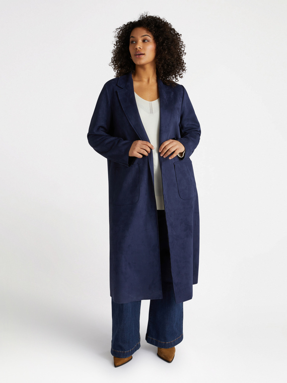 Langer Soft-Touch-Trenchcoat, vorn offen