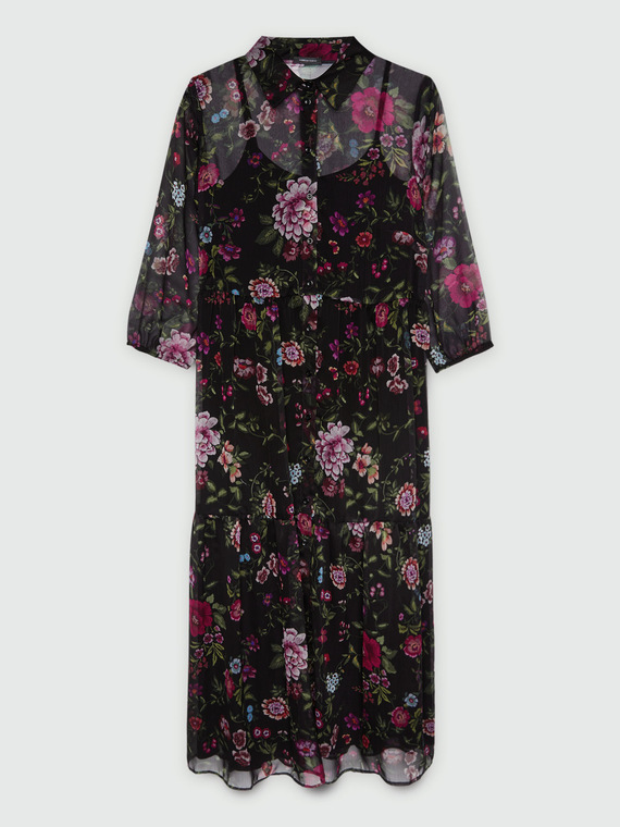 Langes Hemdblusenkleid mit Blumenmuster