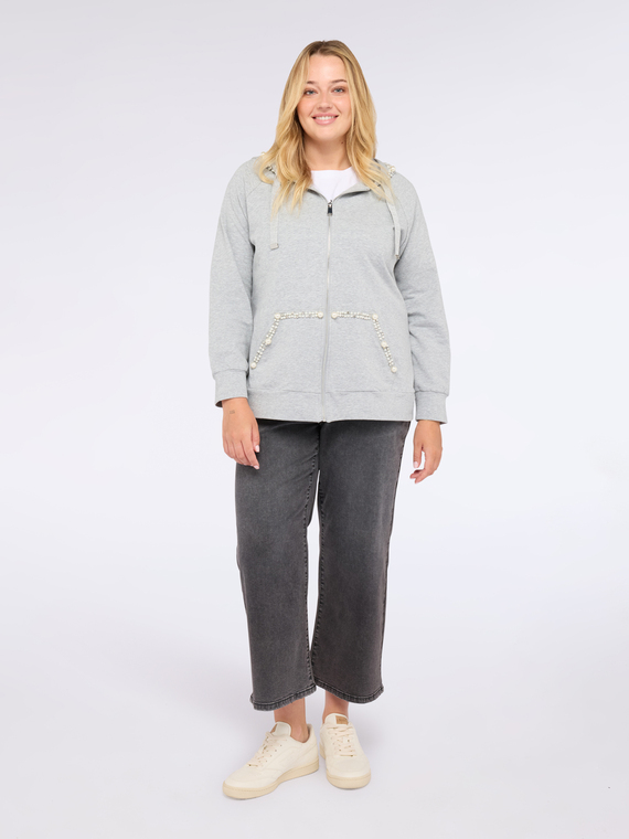 Sudadera abierta con perlas y strass
