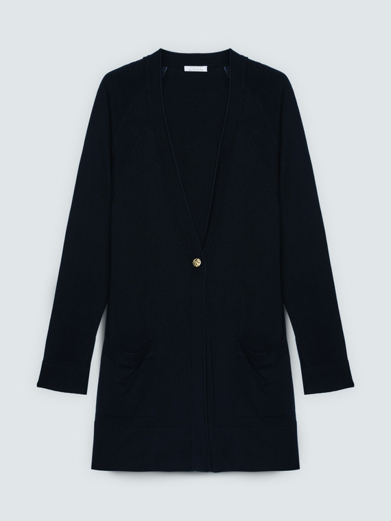 Cardigan lungo con scollo a V in maglia fine