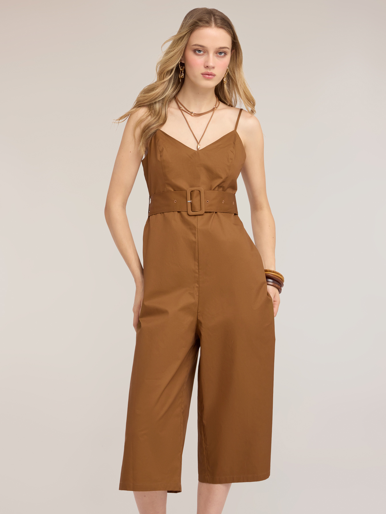 Jumpsuit aus Popeline mit G&uuml;rtel und Palazzo-Bein image number 2