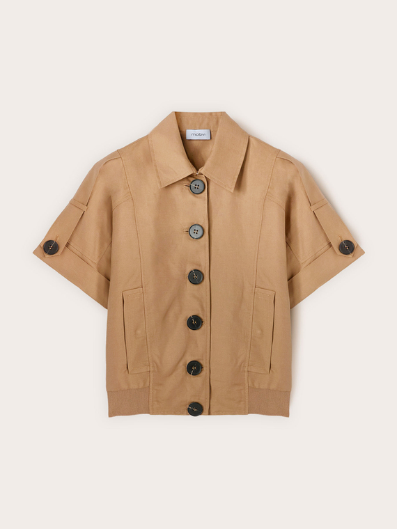 Veste manches courtes m&eacute;lange lin