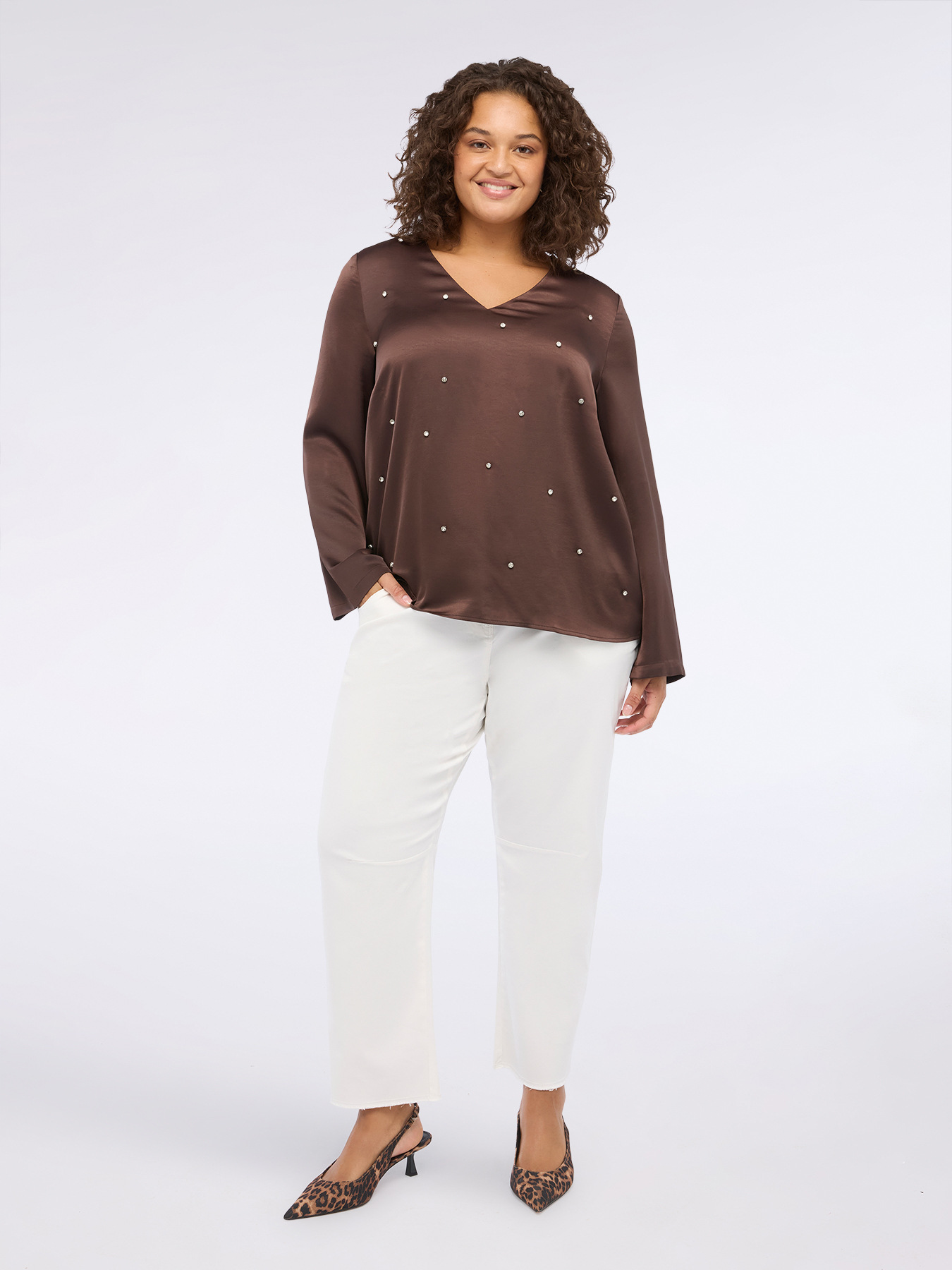 Satin blouse with rhinestones image number 0